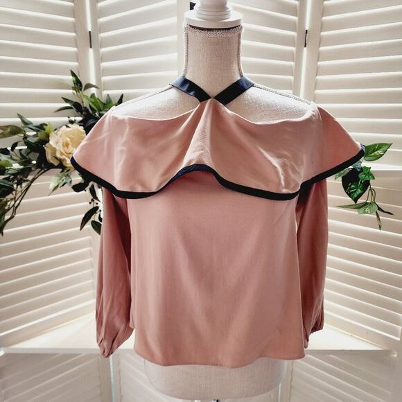 ALEXIS MAUVE BLACK TIE BACK LINED BLOUSE SIZE MED - Picture 1 of 5